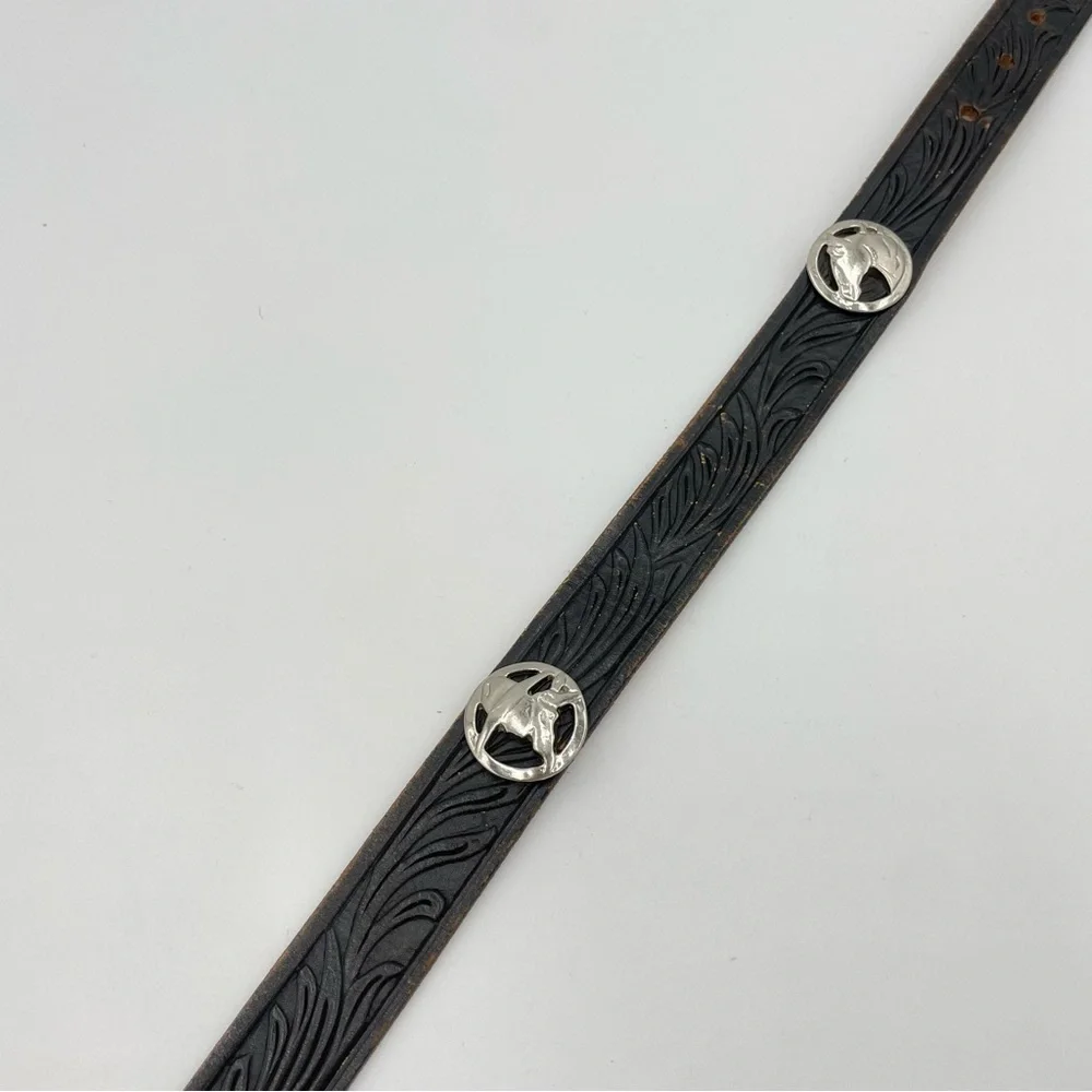 Justin Belt Size 22 Child Black Cowhide Leather Medallions Longhorn Horse Cowboy